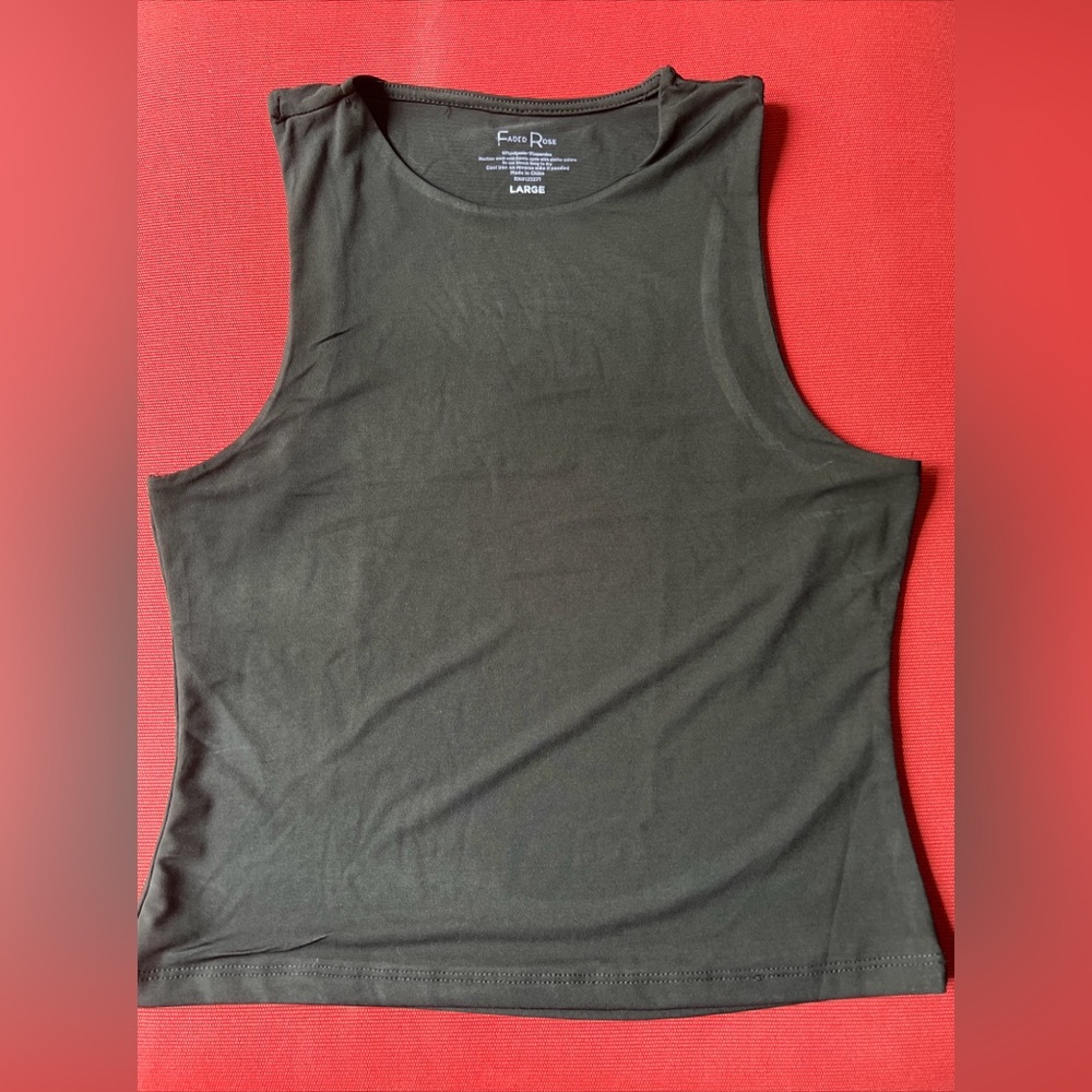 Faded Rose Womens Large Tank Top Shirt Sleeveless Ribbed Black Slim Fit Stretch